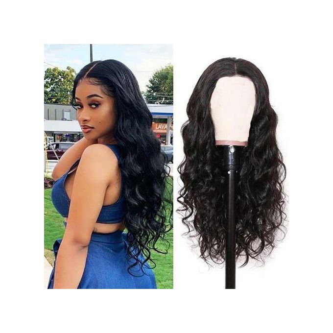 10A Ladies Long Wavy Hair Black Natural Synthetic Waves Wigs Rose Net