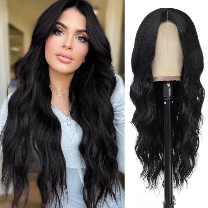 10A Ladies Long Wavy Hair Black Natural Synthetic Waves Wigs Rose Net